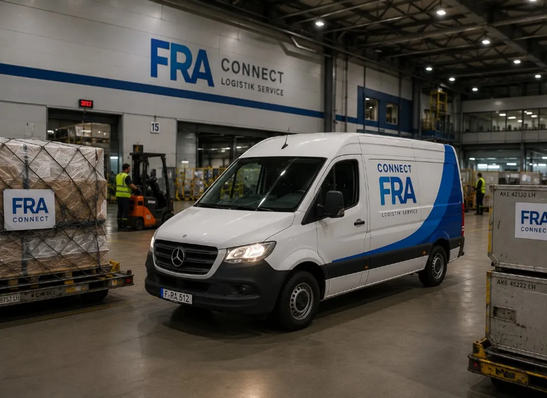 Symbolmotiv eines Transporters an einer Warenverladung